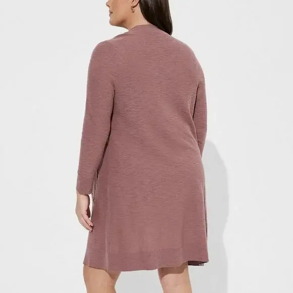 Torrid Slub Open Front Duster Cardigan Womens Plus Size 4 4X Rose Taupe Longline - Picture 2 of 6